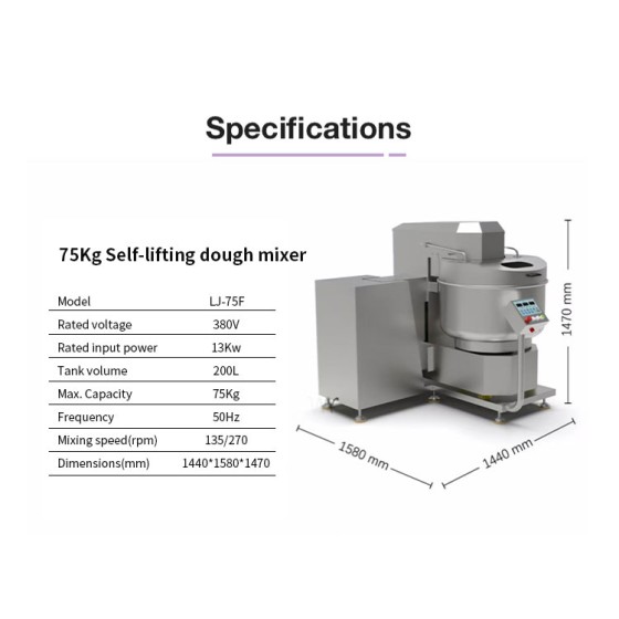 75kg Tilting - bowl Dough Mixer for Bread Food Factory, a large - capacity baking mechanical device for kneading dough